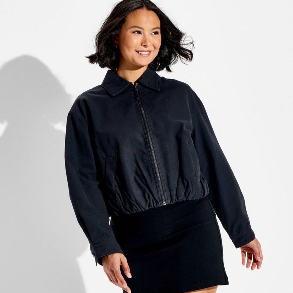 Women's Bubble Hem Canvas Jacket - Wild Fable Navy Blue S